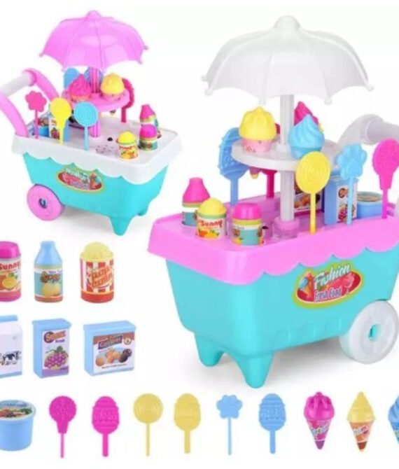 Dhio – Mainan Anak Gerobak Es Krim Permen Keranjang Bonus 2 Kuda Pony Anak-Anak Diy Play Set Makanan Penutup