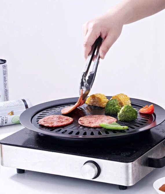 Dhio-Panggangan Bbq Bulat 32cm Ultra Grill Pan Drip Pan Plate Anti Lengket Alat Pemanggang Daging Ala Korea Smokeless Kompor Portable